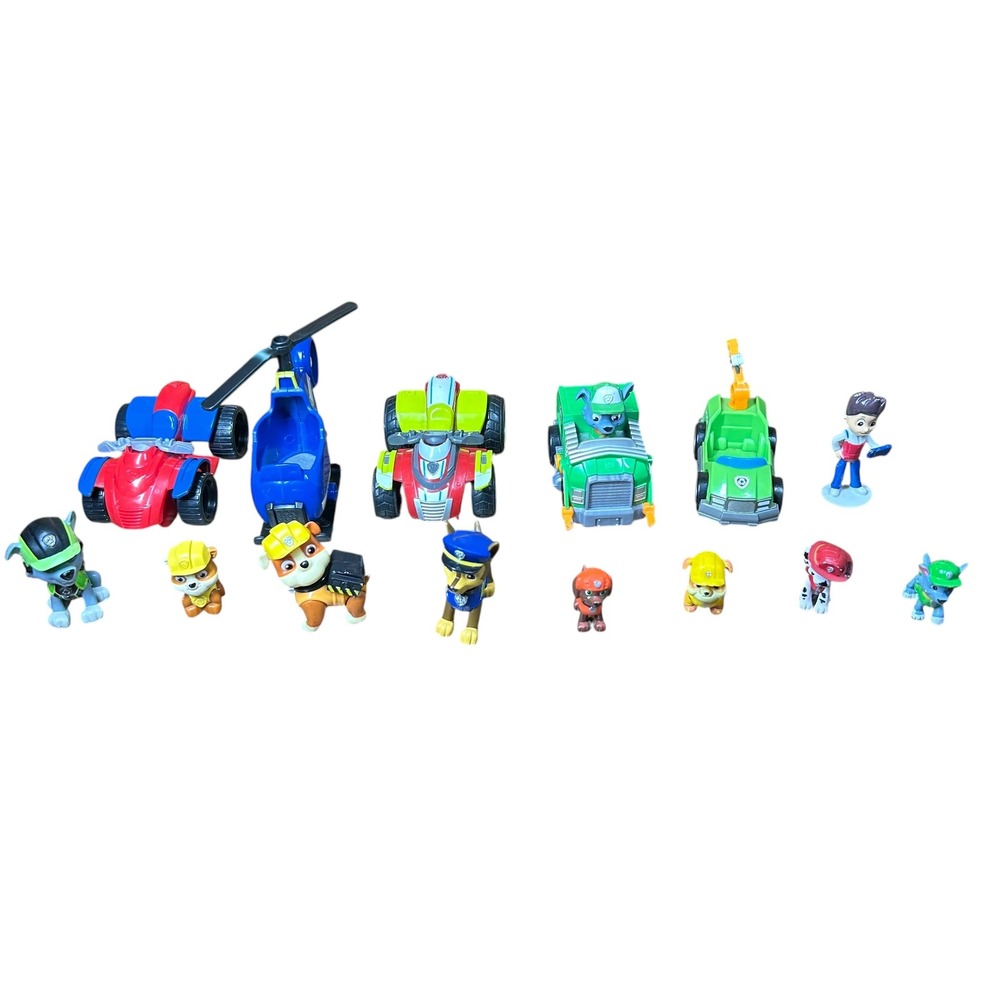 Paw Patrol Toy Lot 14pc Figures and Vehicles Ryder Chase Marshall Rubble Rocky